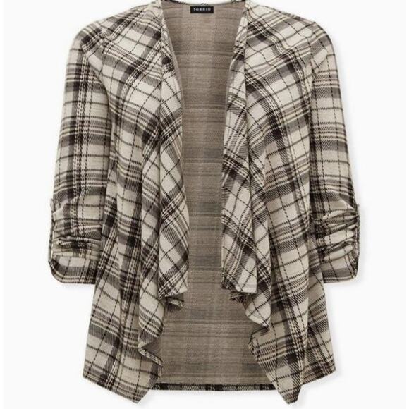 Torrid 00 Women’s‎ Black & Ivory Plaid Drape Jacket Size Medium - Picture 5 of 13